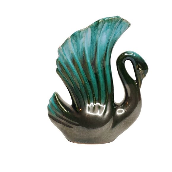 MCM Swan Vase Green Teal Ombre Glaze Earthenware Bird Art Nouveau Small - Picture 1 of 6
